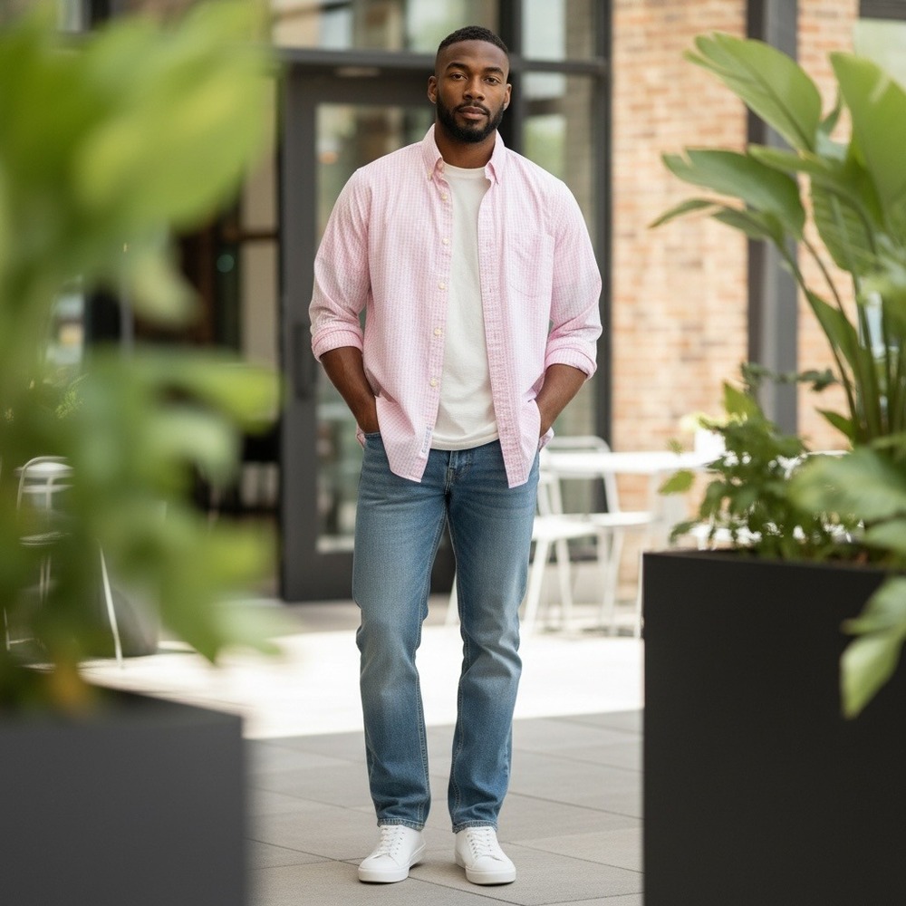 J. Crew Button Down Shirt Mens M Pink Gingham Slim Fit Ivy League Cotton Summer